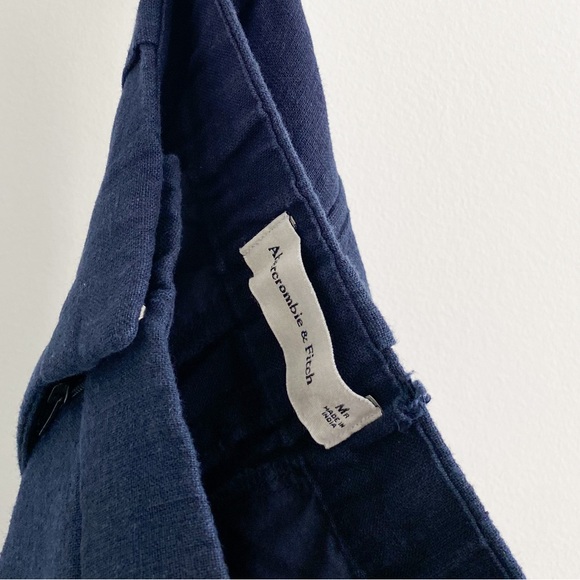 Abercrombie Navy Blue Linen Blend Cargo High Rise Wide Leg Pants - Picture 4 of 6